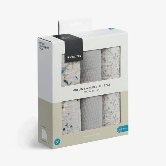 KikkaBoo - Komplet 3 tetra pleničk - Dreamy Fields Grey - KB31103010111 Luxbaby