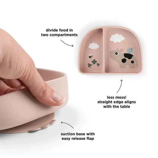 Done by Deer - Otroška deljena skledica Stick&Stay Tiny farm - Powder - DBD1869621 Luxbaby