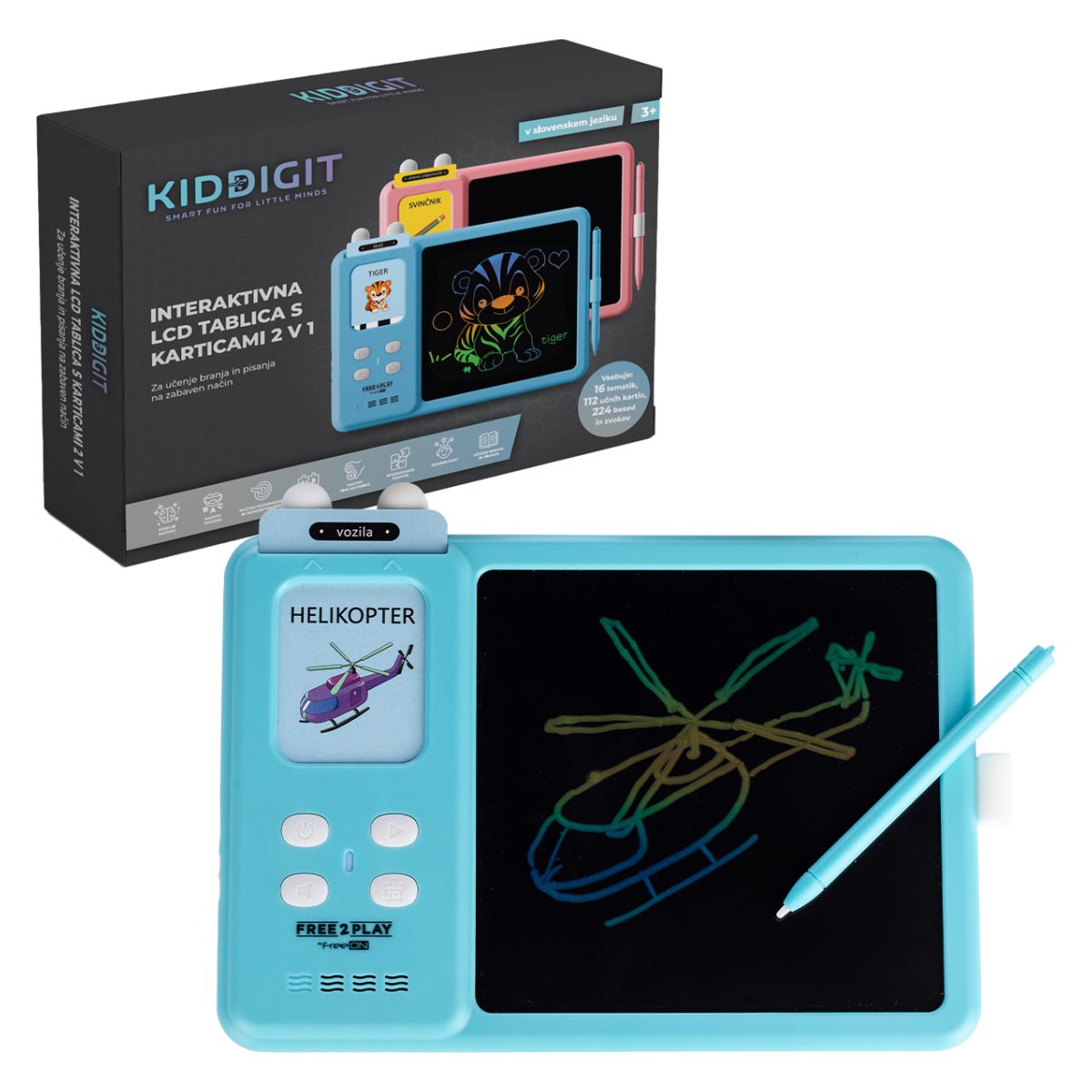 Free2Play - Interaktivna LCD tablica s karticami 2 v 1 - Modra