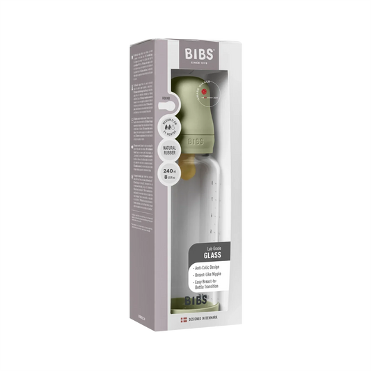 BIBS - Otroška steklena steklenička 240 ml, lateks - Sage (srednji pretok)