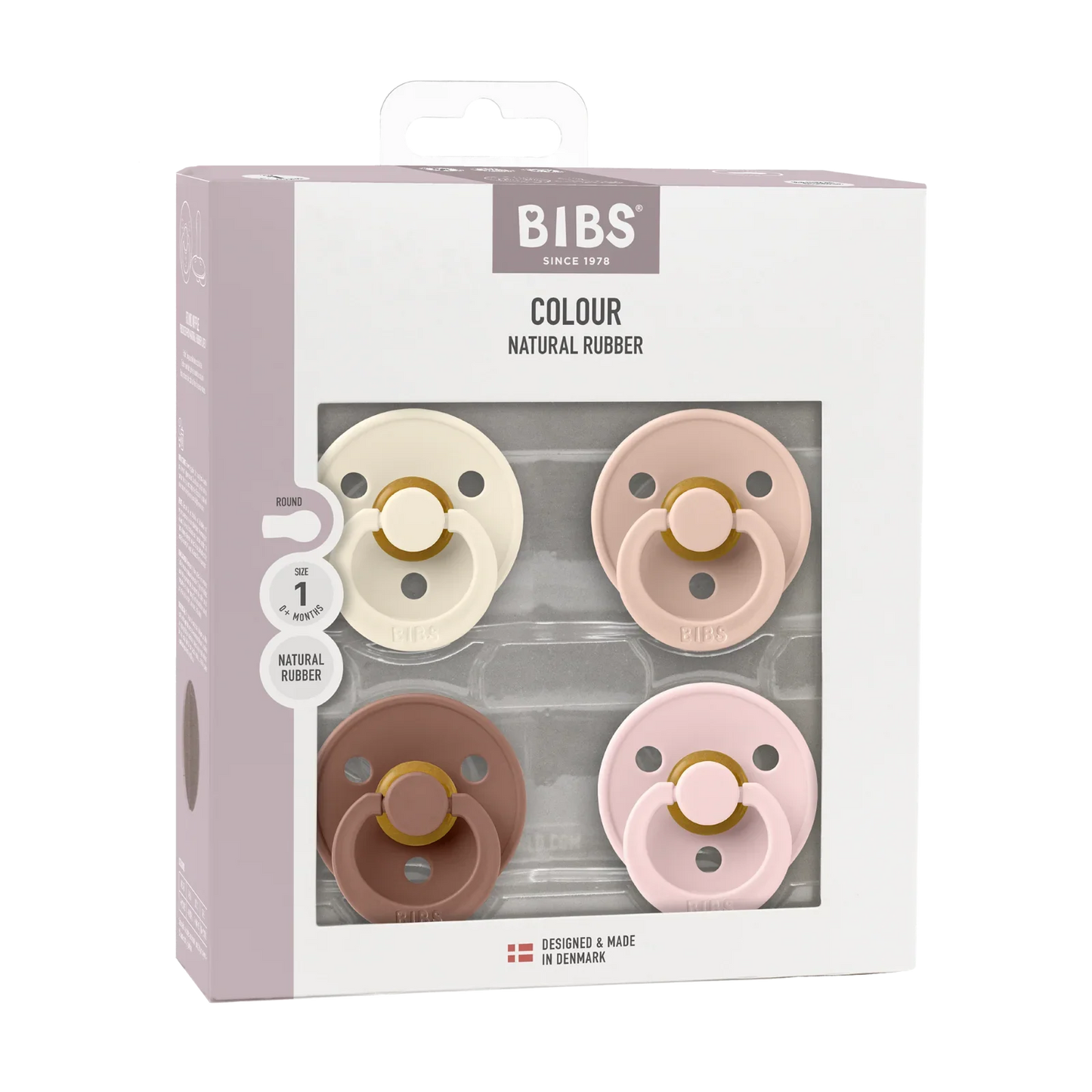 BIBS - Komplet 4 okroglih dud Colour, lateks - Ivory/Blush/Woodchuck/Blossom