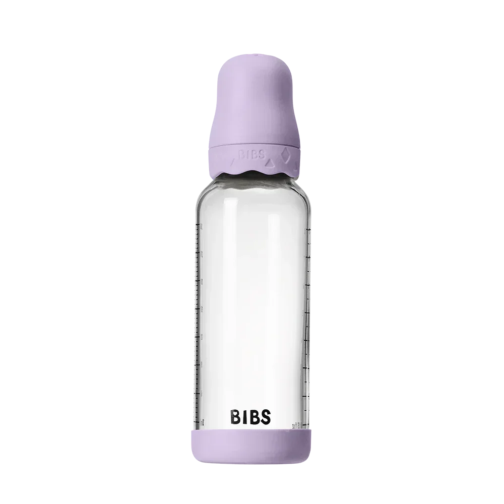 BIBS - Otroška steklena steklenička Boheme 240 ml, lateks - Violet Sky (srednji pretok)