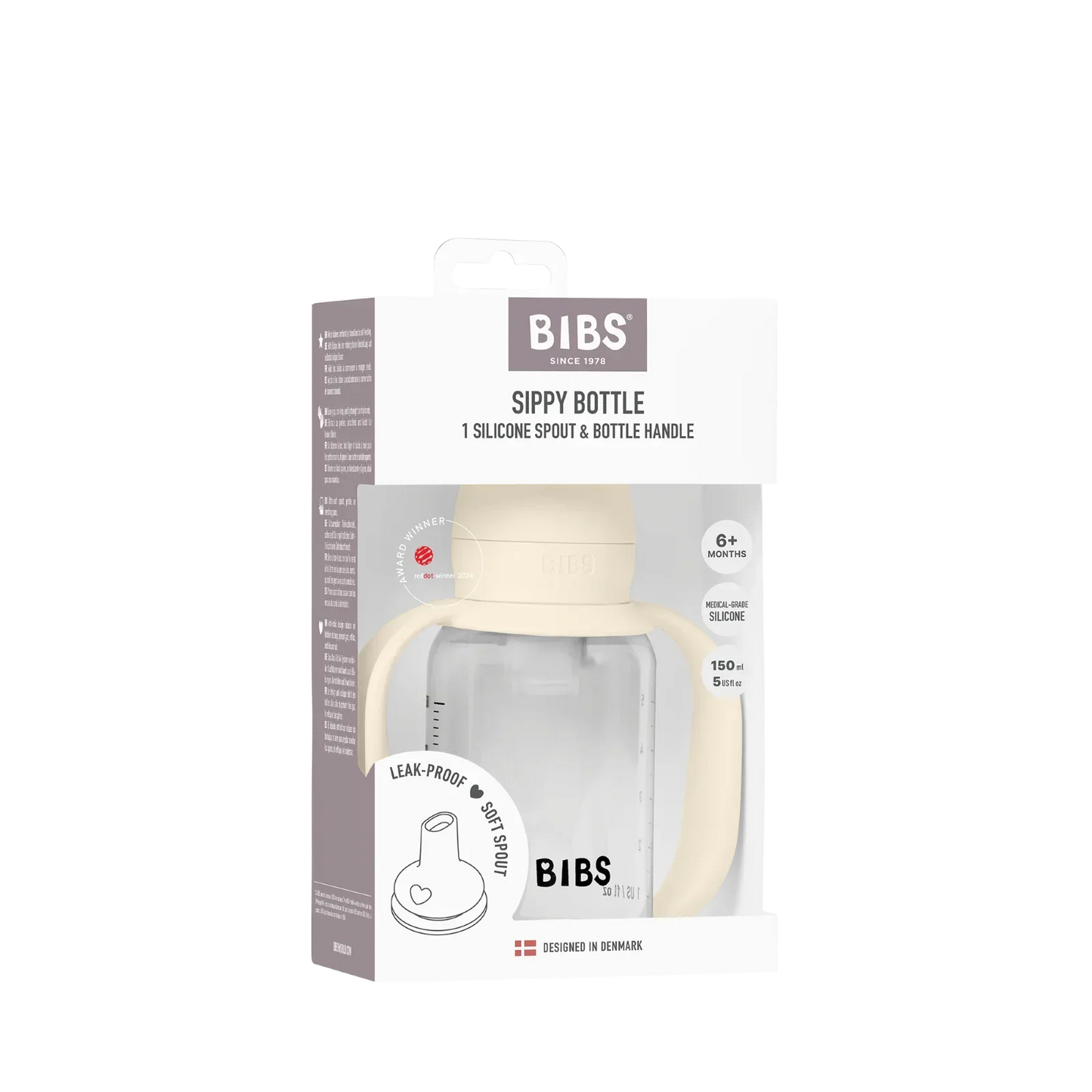 BIBS - Steklenička za učenje pitja, silikon - Ivory