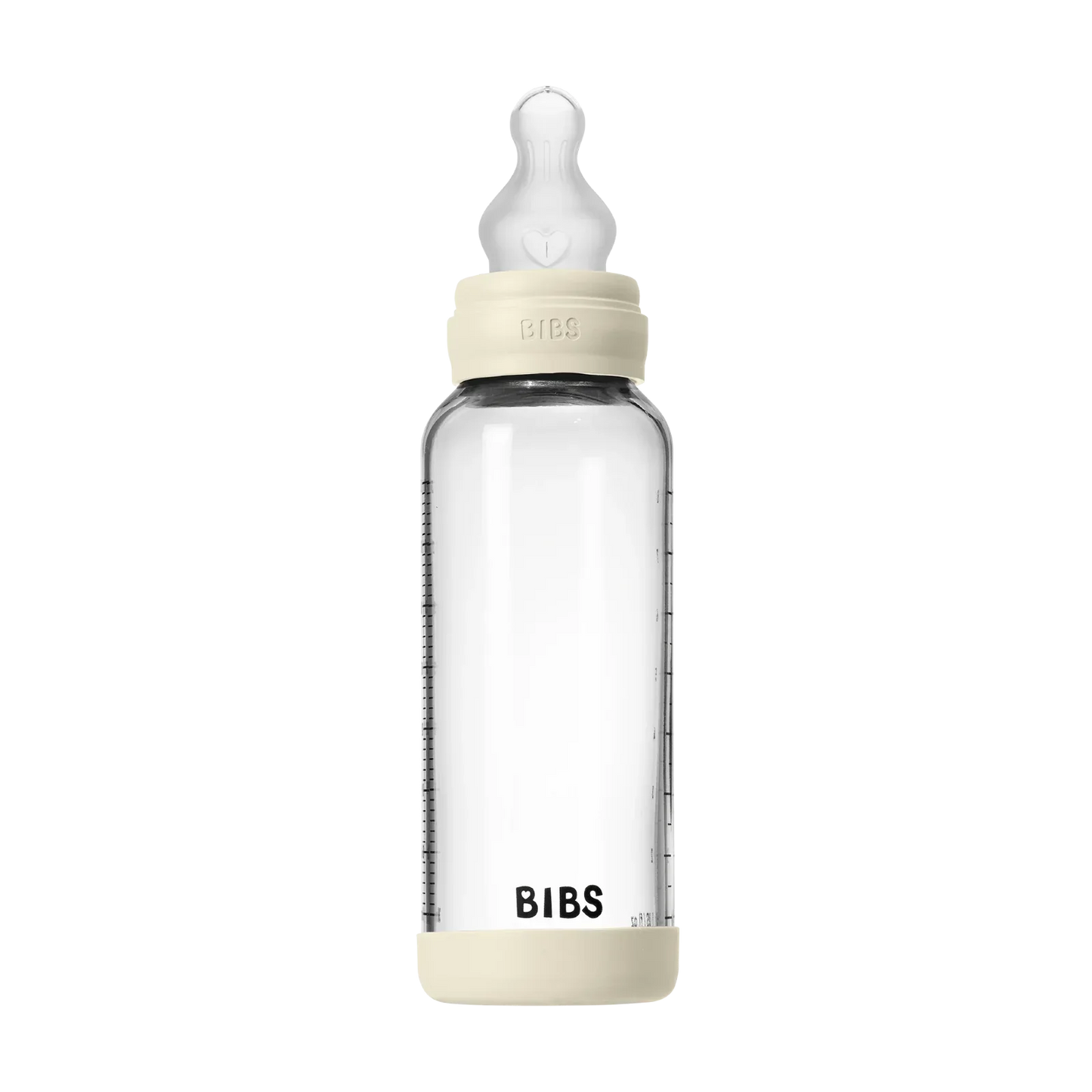 BIBS - Otroška steklena steklenička 240 ml, silikon - Ivory (srednji pretok)