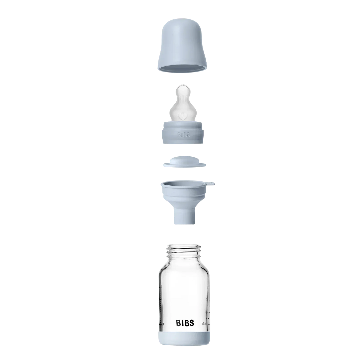 BIBS - Otroška steklena steklenička 120 ml, silikon - Baby Blue (počasni pretok)