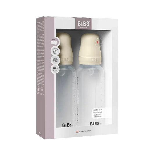 BIBS - Komplet 2 otroških stekleničk 270 ml, silikon - Ivory (srednji pretok)
