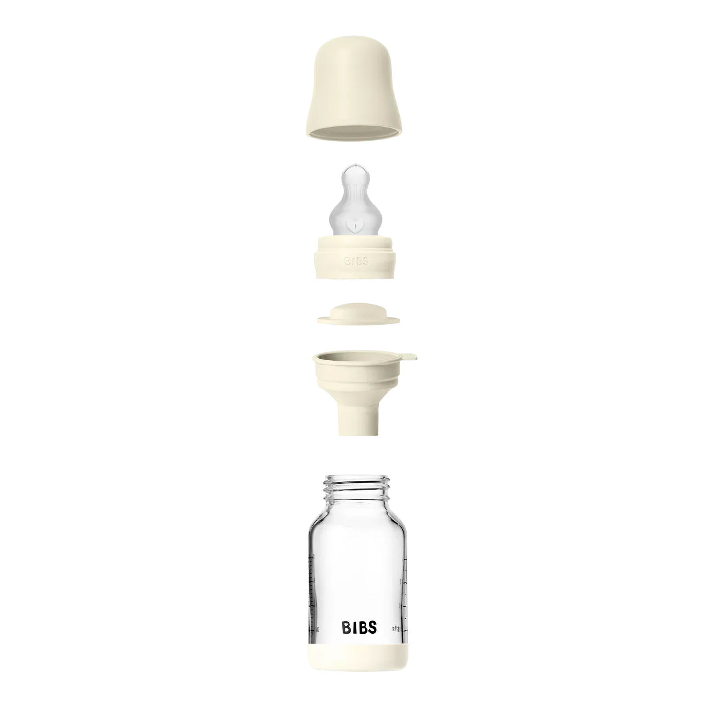 BIBS - Otroška steklena steklenička 120 ml, silikon - Ivory (počasni pretok)