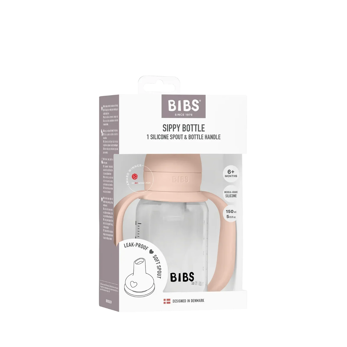 BIBS - Steklenička za učenje pitja, silikon - Blush