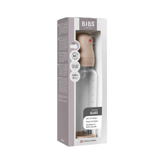 BIBS - Otroška steklena steklenička 240 ml, silikon - Blush (srednji pretok)
