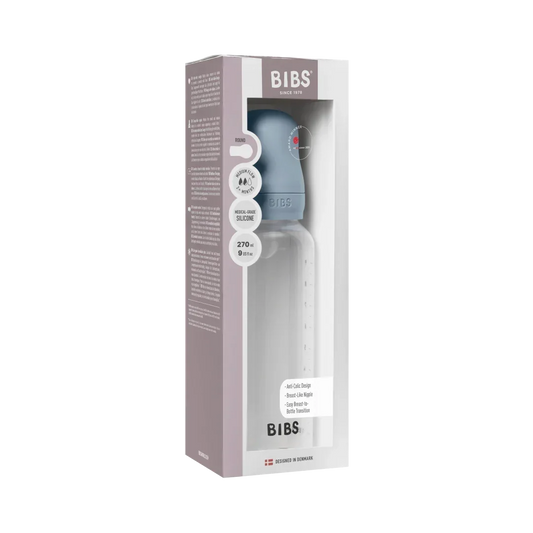BIBS - Otroška steklenička 270 ml, silikon - Baby Blue (srednji pretok)