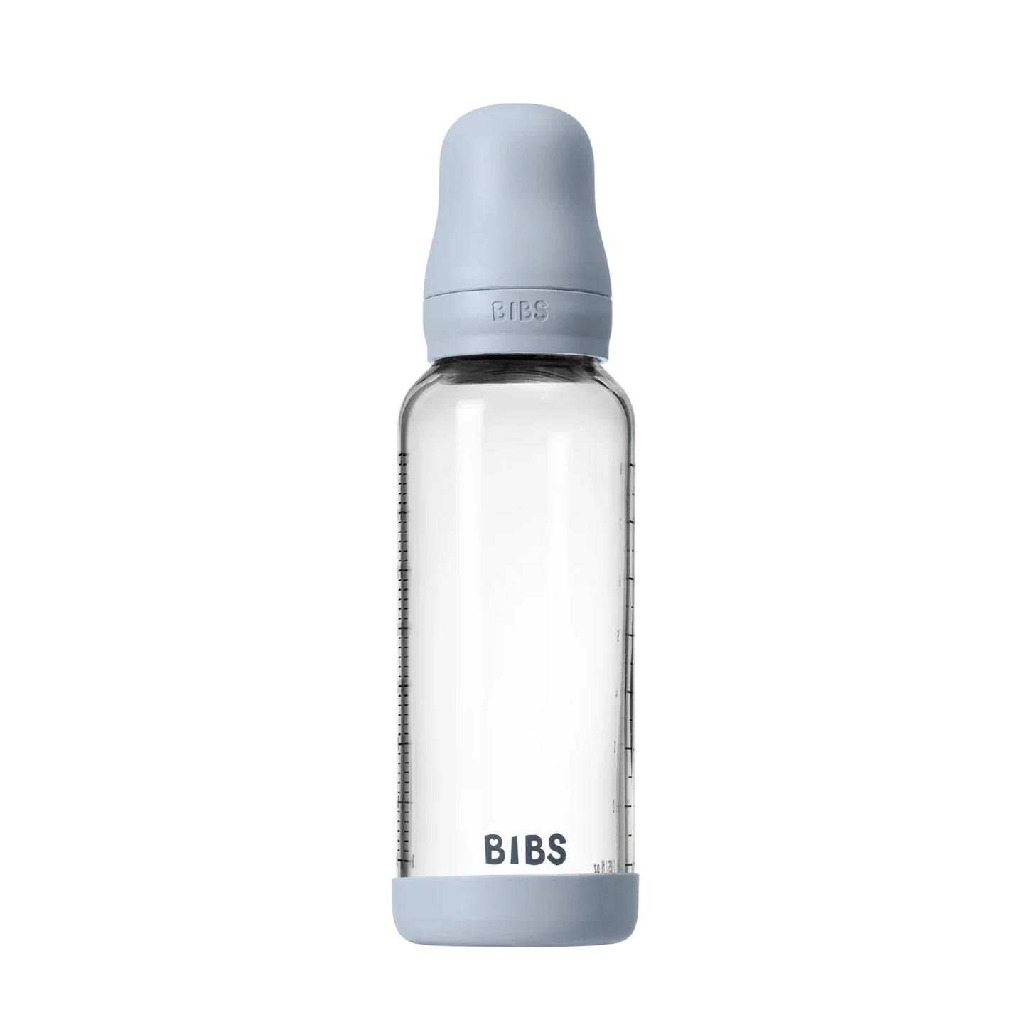 BIBS - Otroška steklena steklenička 240 ml, lateks - Baby Blue (srednji pretok)