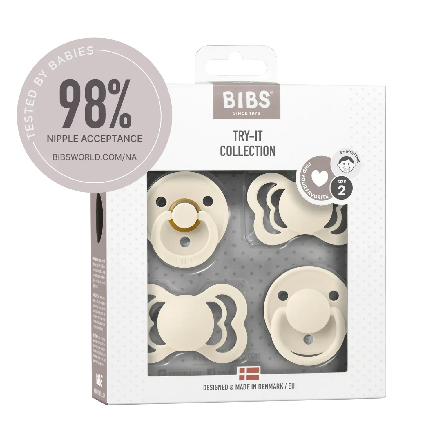 BIBS - Začetni paket 4 dudic, silikon/lateks - Ivory 6m+ (različni cuclji)