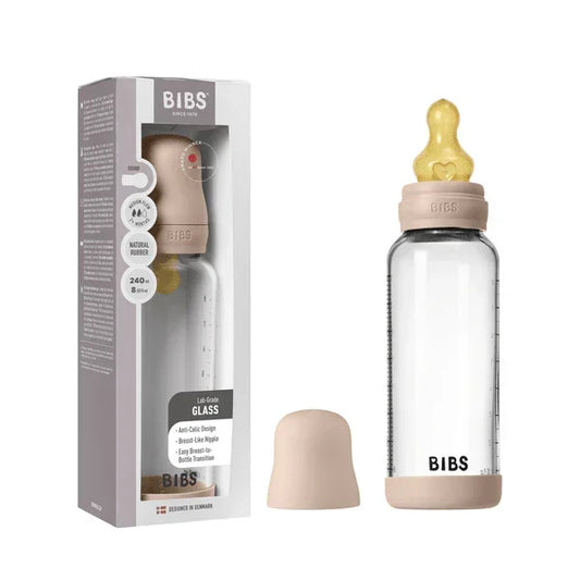 BIBS - Otroška steklena steklenička 240 ml, lateks - Blush (srednji pretok)