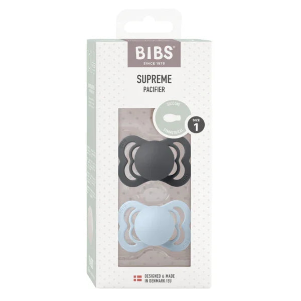 BIBS - Simetrična duda Supreme, silikon - Iron/Baby Blue