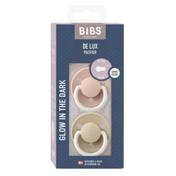 BIBS - Okrogla duda De Lux nočna, silikon - Blush/Vanilla Glow (0-36m)