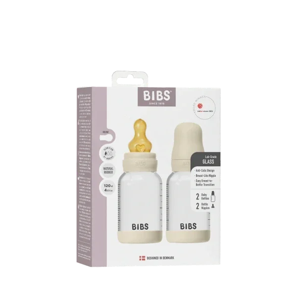BIBS - Komplet 2 otroških steklenih stekleničk 120 ml, lateks - Ivory (počasni pretok) - 5219216 Luxbaby