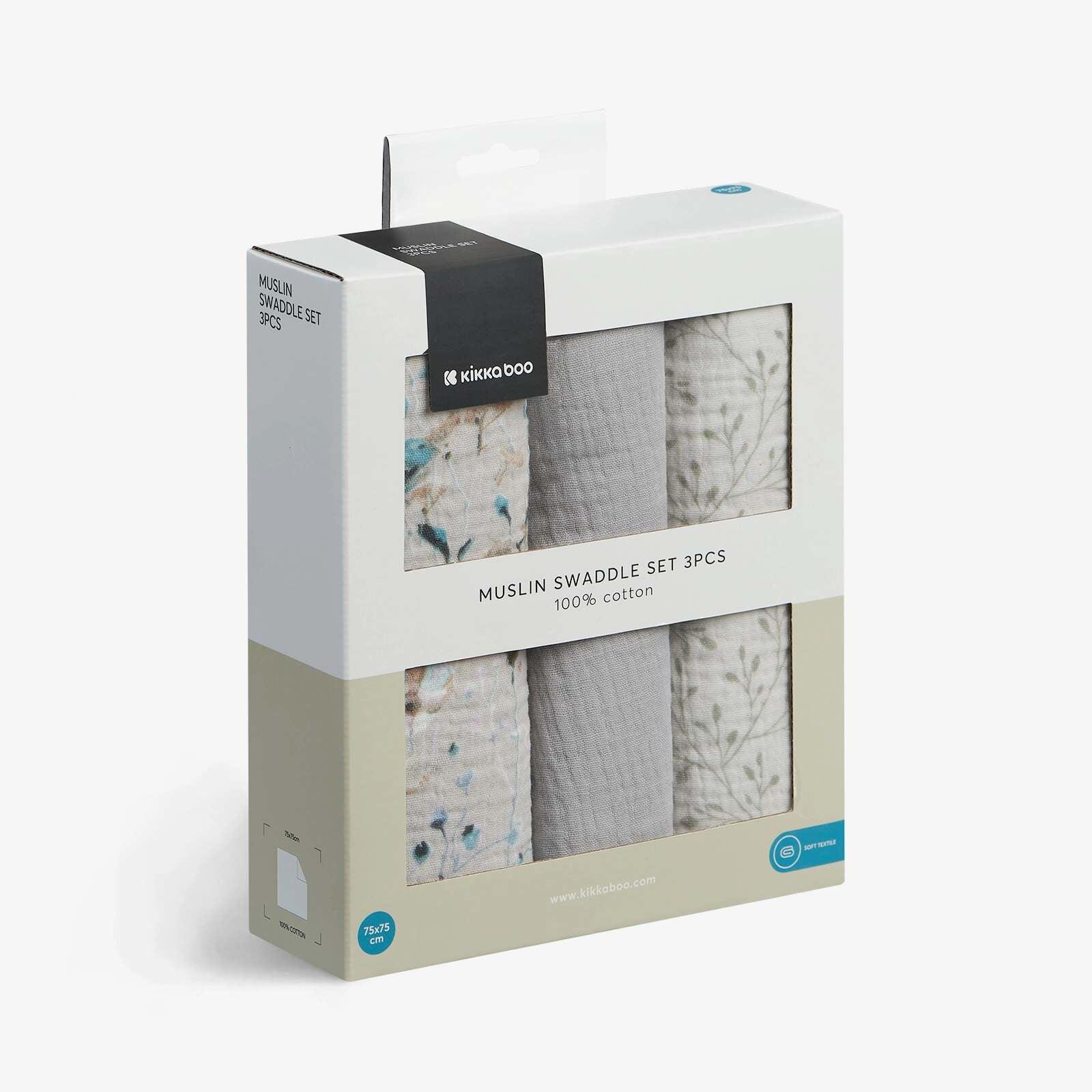 KikkaBoo - Komplet 3 tetra pleničk - Dreamy Fields Grey - KB31103010111 Luxbaby