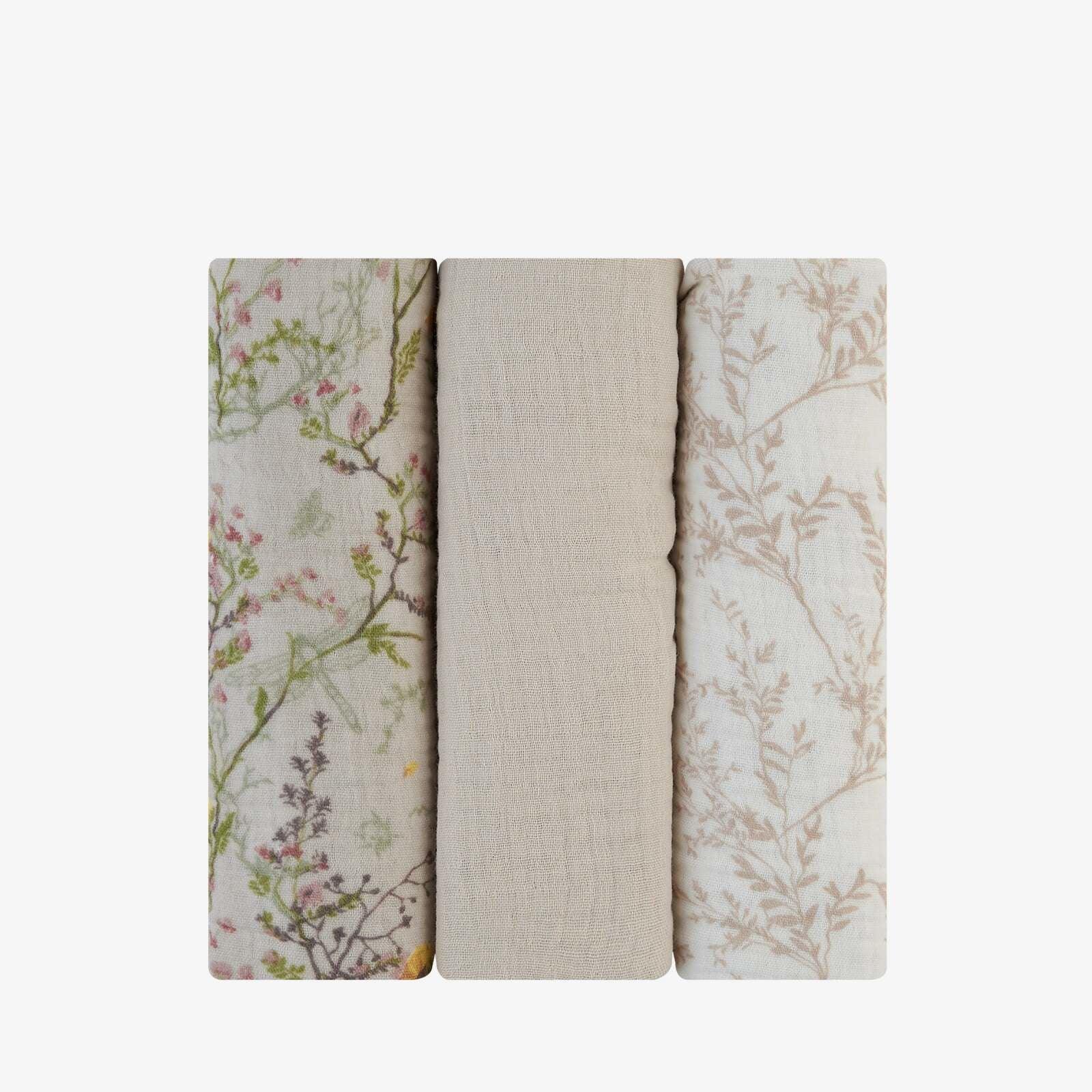 KikkaBoo - Komplet 3 tetra pleničk - Secret Garden Beige - KB31103010107 Luxbaby