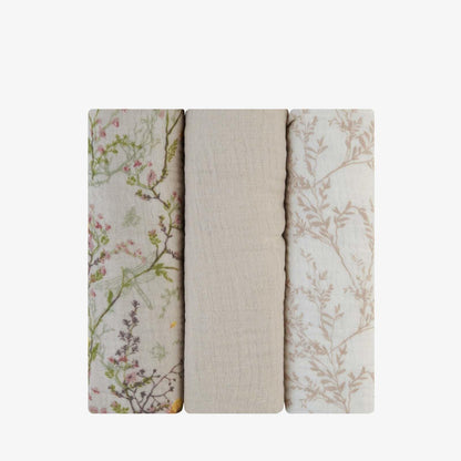 KikkaBoo - Komplet 3 tetra pleničk - Secret Garden Beige - KB31103010107 Luxbaby