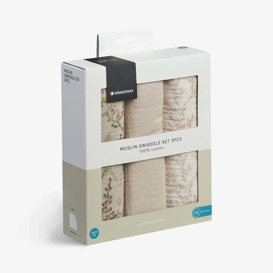 KikkaBoo - Komplet 3 tetra pleničk - Secret Garden Beige - KB31103010107 Luxbaby