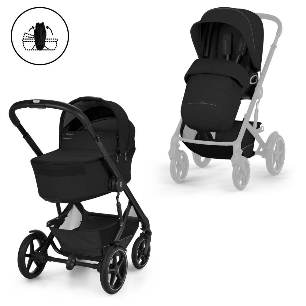 Cybex - Otroški voziček Talos S Lux z zložljivo košaro - Moon Black (2v1)