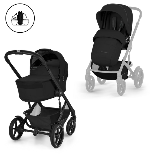 Cybex - Otroški voziček Talos S Lux z zložljivo košaro - Moon Black (2v1)