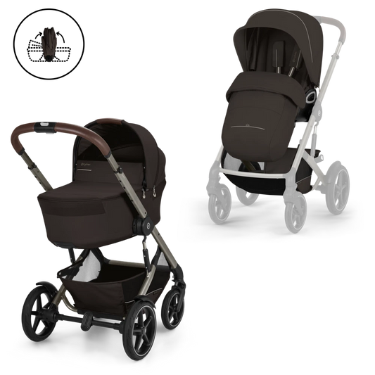 Cybex - Otroški voziček Talos S Lux z zložljivo košaro - Chocolate Brown (2v1)