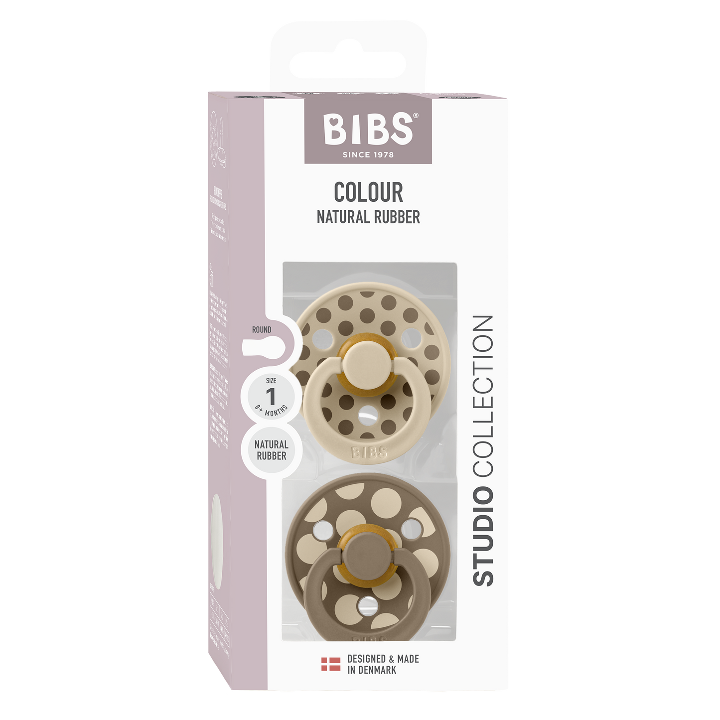 BIBS Studio - Okrogla duda Colour, lateks - Polka Vanilla/Dark Oak