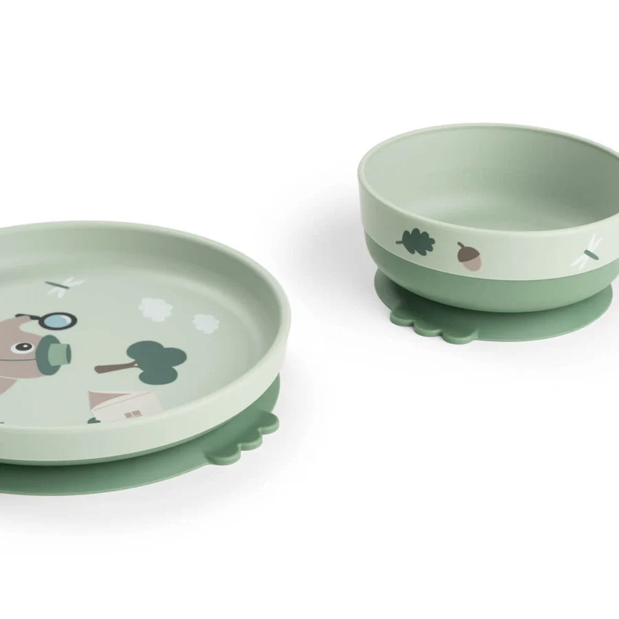 Done by Deer - Prvi jedilni set Foodie s 360° skodelico Tiny trails - Green