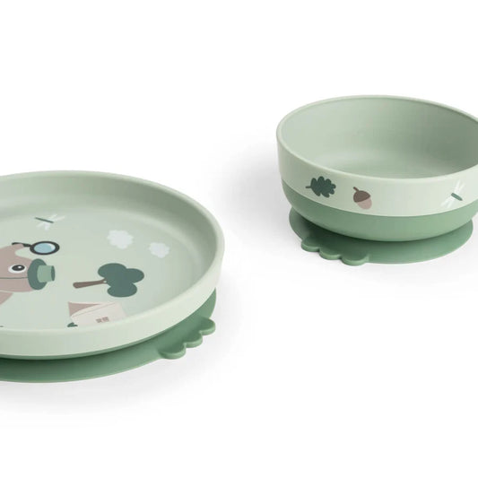 Done by Deer - Prvi jedilni set Foodie s 360° skodelico Tiny trails - Green