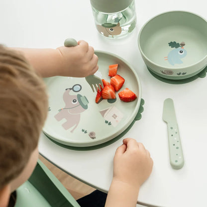 Done by Deer - Prvi jedilni set Foodie s 360° skodelico Tiny trails - Green