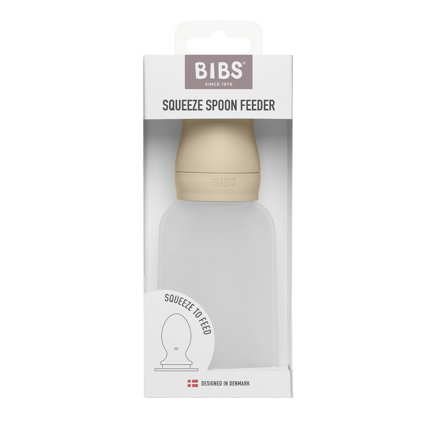 BIBS - Stisljiva steklenička z žličko za hranjenje - Vanilla