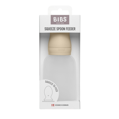 BIBS - Stisljiva steklenička z žličko za hranjenje - Vanilla