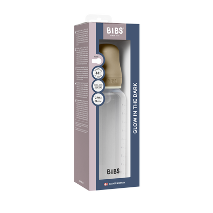 BIBS - Otroška steklenička nočna 270 ml, silikon - Vanilla Glow (srednji pretok)