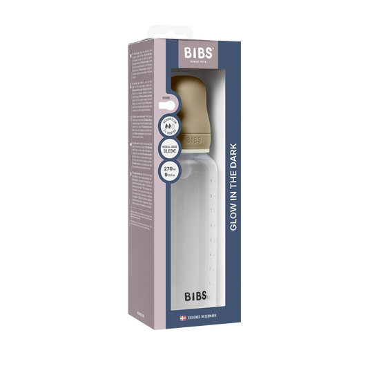 BIBS - Otroška steklenička nočna 270 ml, silikon - Vanilla Glow (srednji pretok)