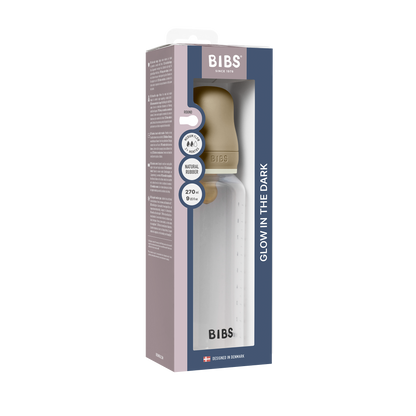 BIBS - Otroška steklenička nočna 270 ml, silikon - Vanilla Glow (srednji pretok)