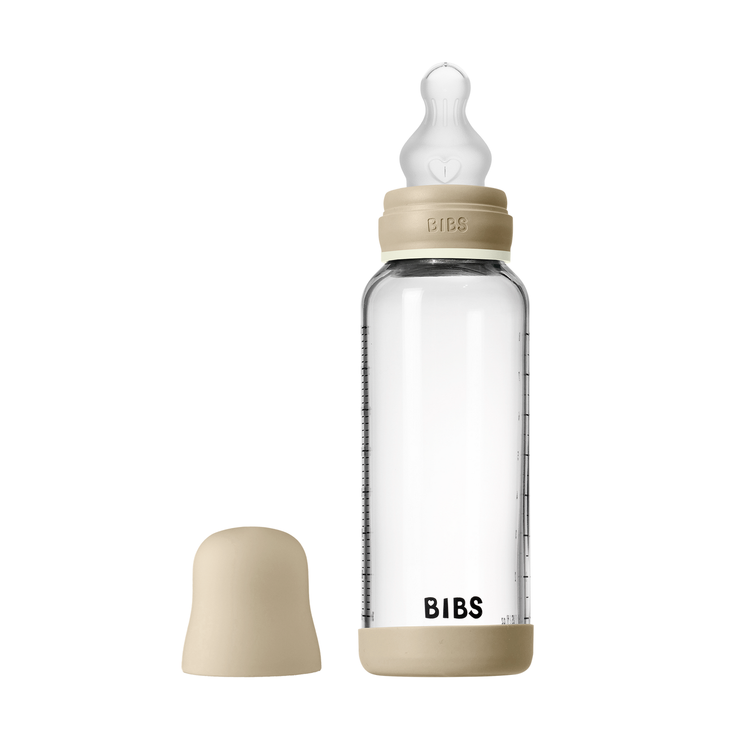 BIBS - Otroška steklena steklenička nočna 240 ml, silikon - Vanilla Glow (srednji pretok)