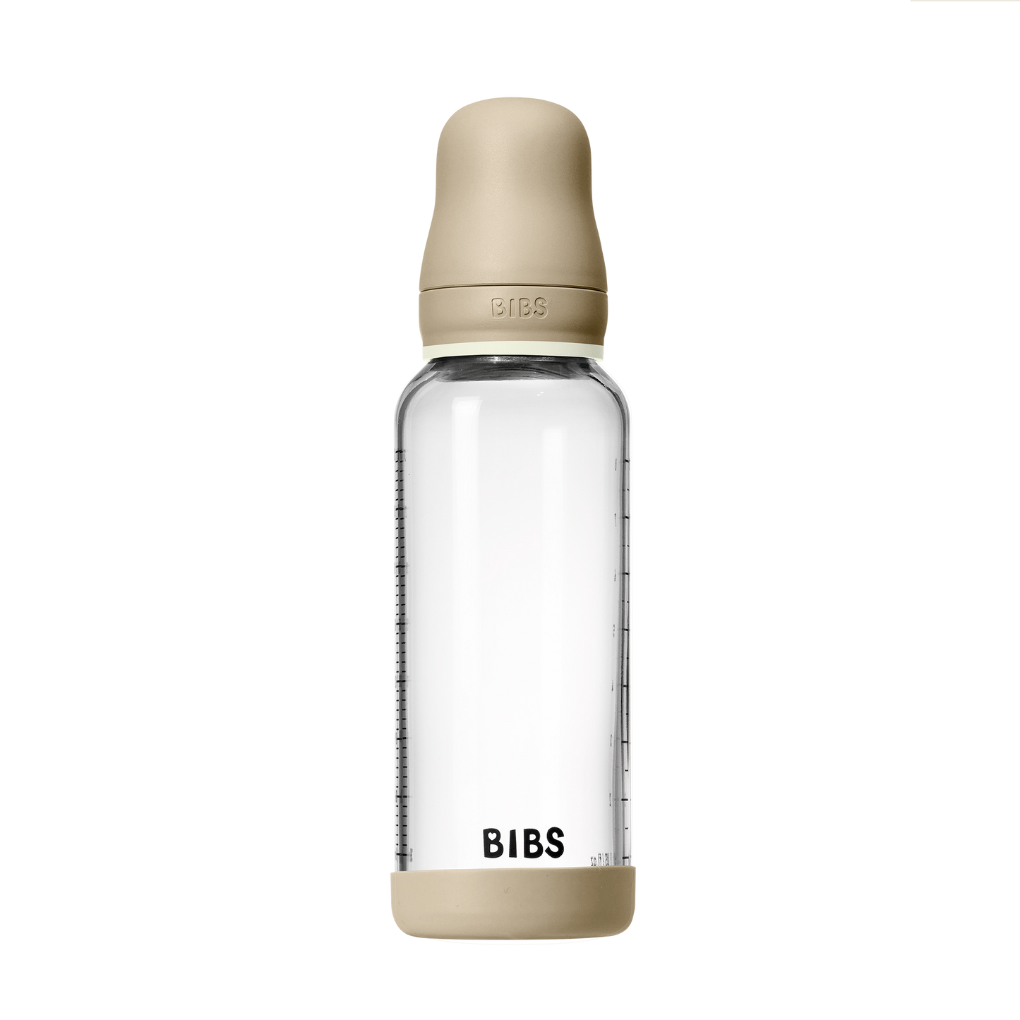 BIBS - Otroška steklena steklenička nočna 240 ml, silikon - Vanilla Glow (srednji pretok)