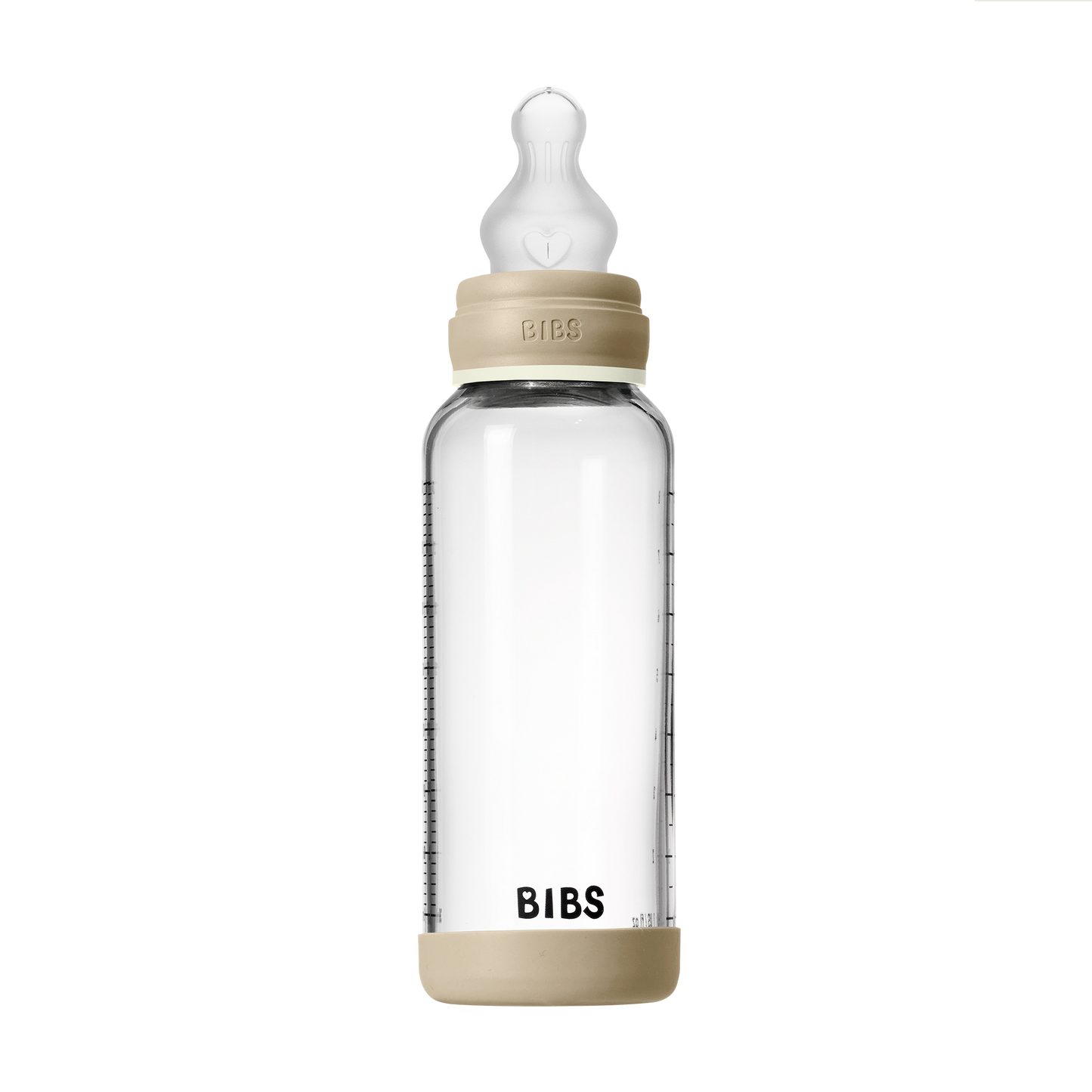 BIBS - Otroška steklena steklenička nočna 240 ml, silikon - Vanilla Glow (srednji pretok)