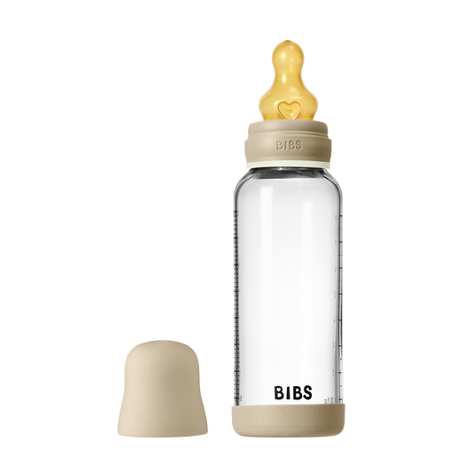 BIBS - Otroška steklena steklenička nočna 240 ml, lateks - Vanilla Glow (srednji pretok)