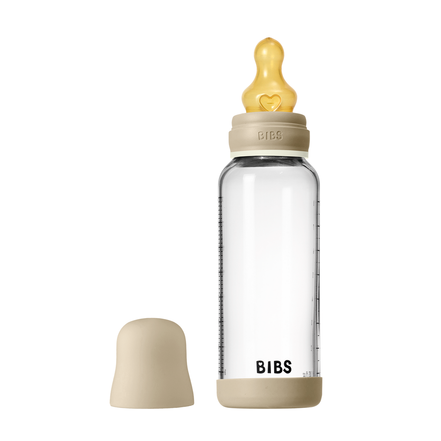BIBS - Otroška steklena steklenička nočna 240 ml, lateks - Vanilla Glow (srednji pretok)
