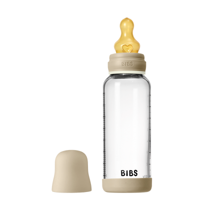 BIBS - Otroška steklena steklenička nočna 240 ml, lateks - Vanilla Glow (srednji pretok)