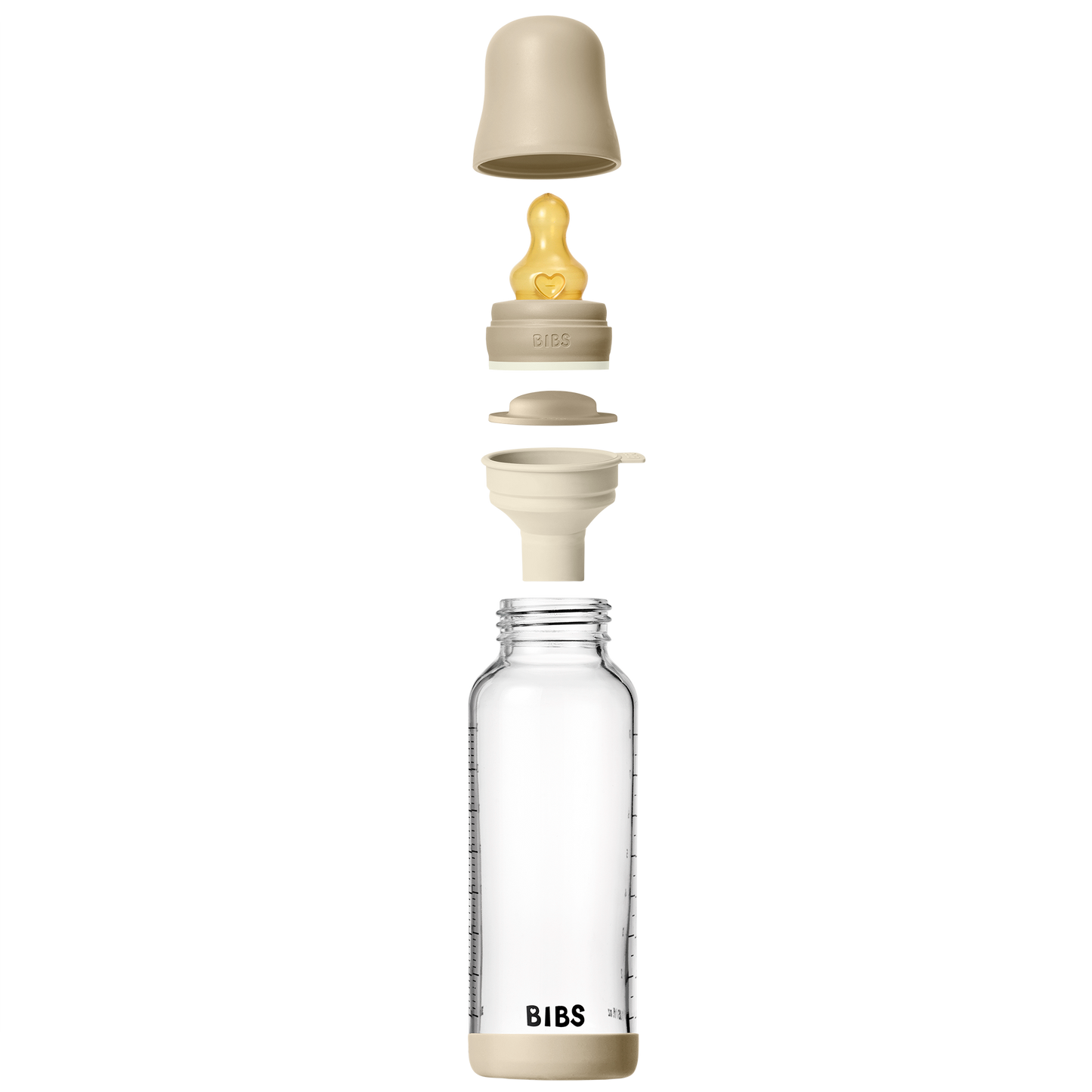 BIBS - Otroška steklena steklenička nočna 240 ml, lateks - Vanilla Glow (srednji pretok)