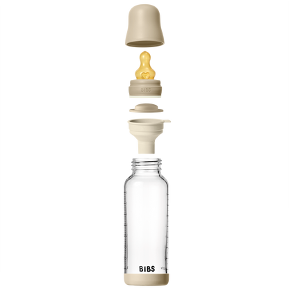 BIBS - Otroška steklena steklenička nočna 240 ml, lateks - Vanilla Glow (srednji pretok)