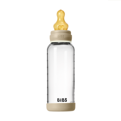 BIBS - Otroška steklena steklenička nočna 240 ml, lateks - Vanilla Glow (srednji pretok)