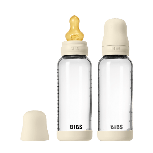 BIBS - Komplet 2 otroških steklenih stekleničk 240 ml, lateks - Ivory (srednji pretok)