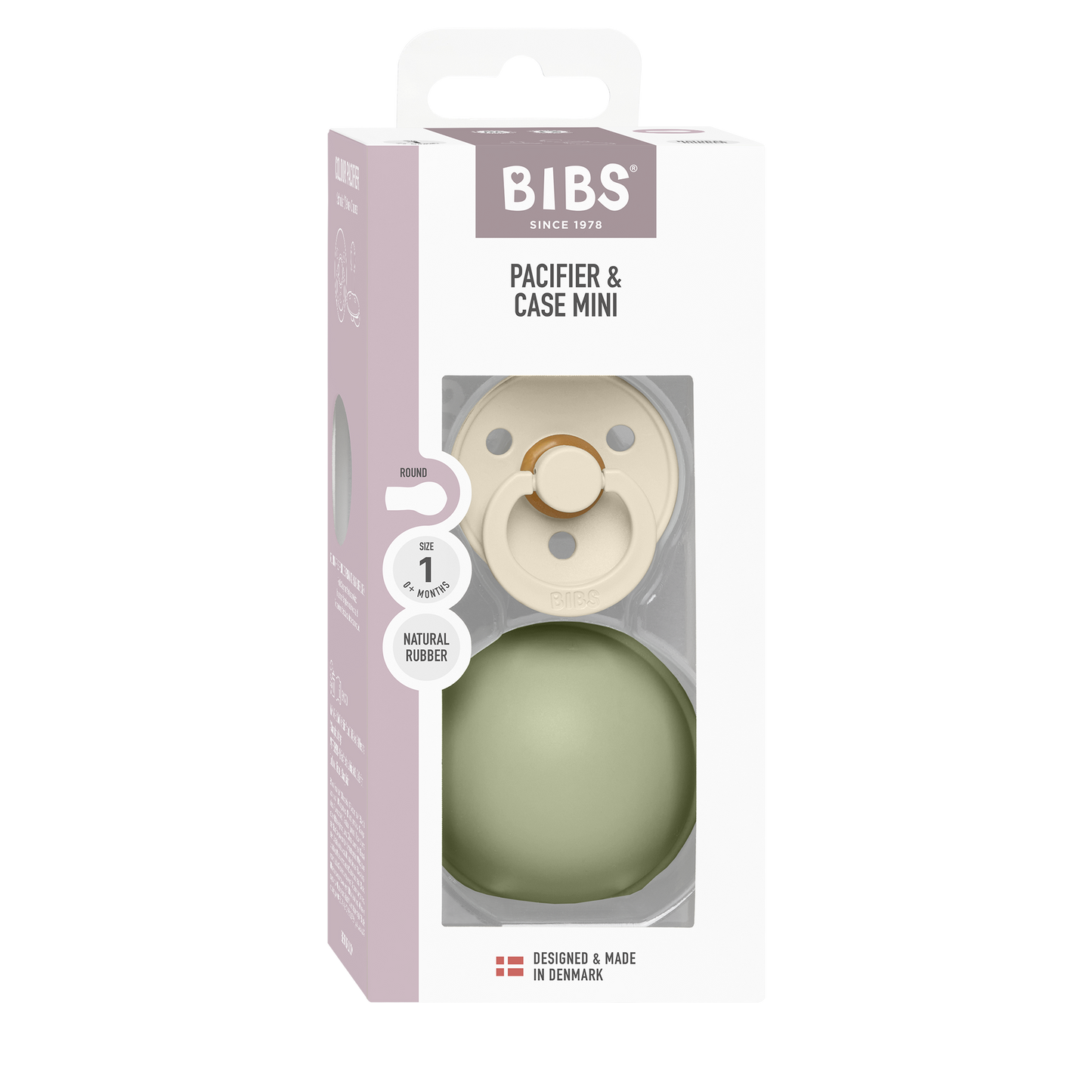BIBS - Okrogla duda Colour in MINI škatlica za dudo - Ivory/Sage