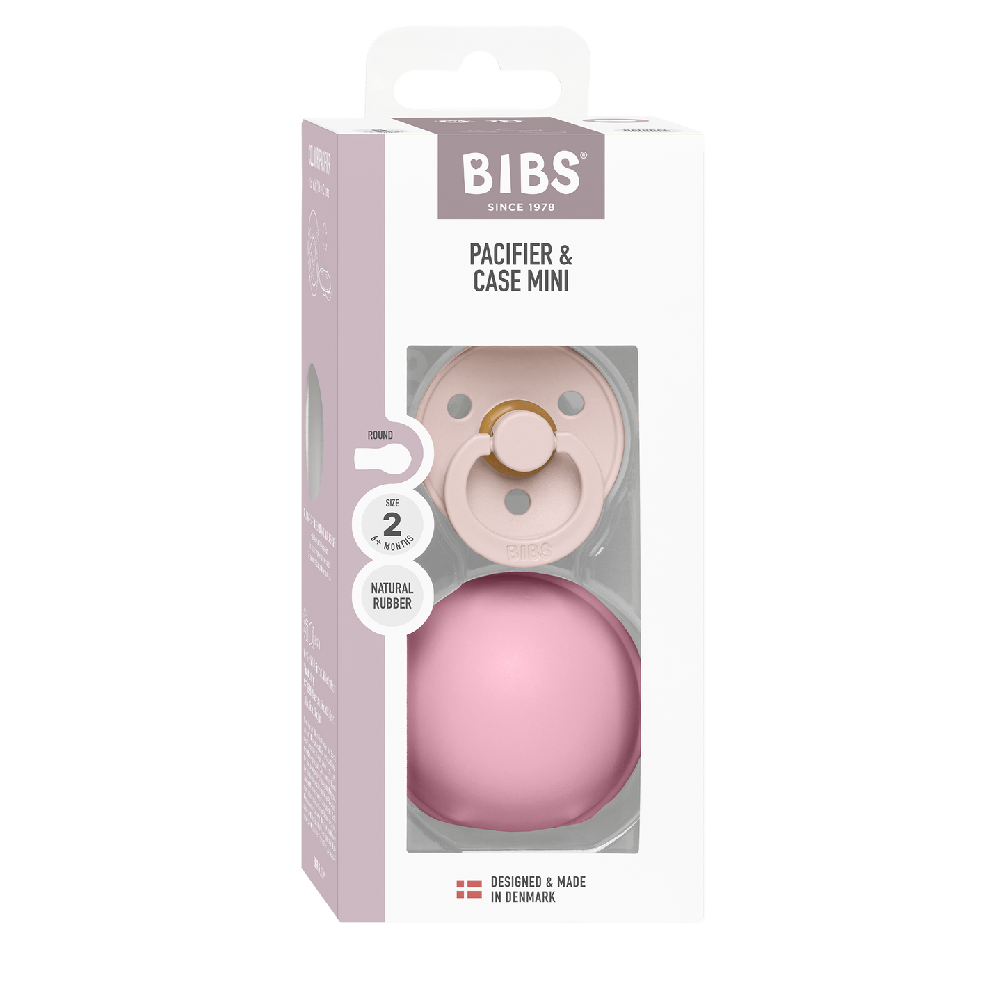 BIBS - Okrogla duda Colour in MINI škatlica za dudo - Petal/Pink
