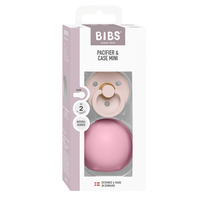 BIBS - Okrogla duda Colour in MINI škatlica za dudo - Petal/Pink