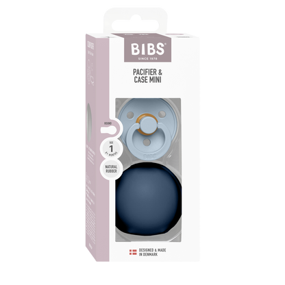 BIBS - Okrogla duda Colour in MINI škatlica za dudo - Blue/Steel